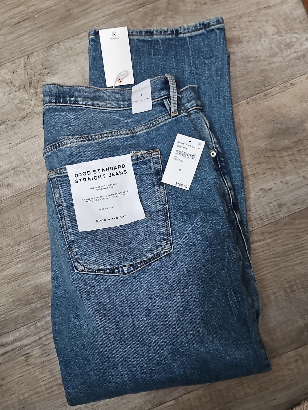 Good American Women’s Straight Jeans - Denim Blue Wash Size 15